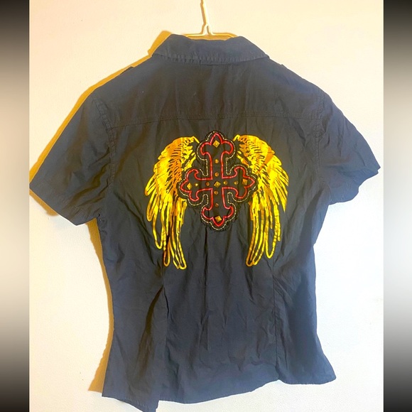 Alternative Motorcycle Patch Work Punk Shirt - Picture 1 of 5